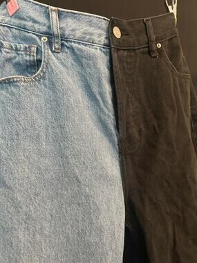 PacSun Two Tone Split Color Jeans Size 28 High Rise Straight Leg Blue Black